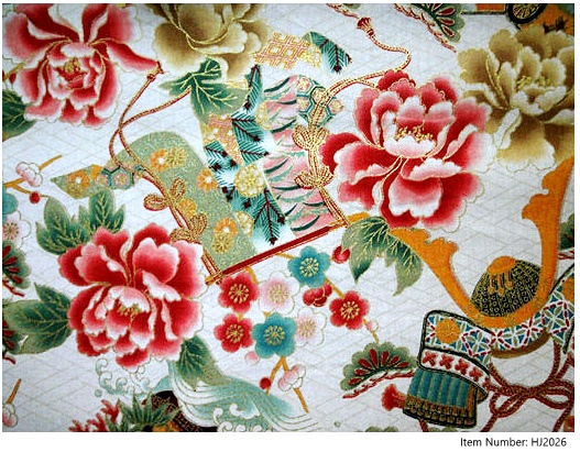 HJ2026 gold Peony flowers UME pine tree Kabuto  japan cotton fabric 36M