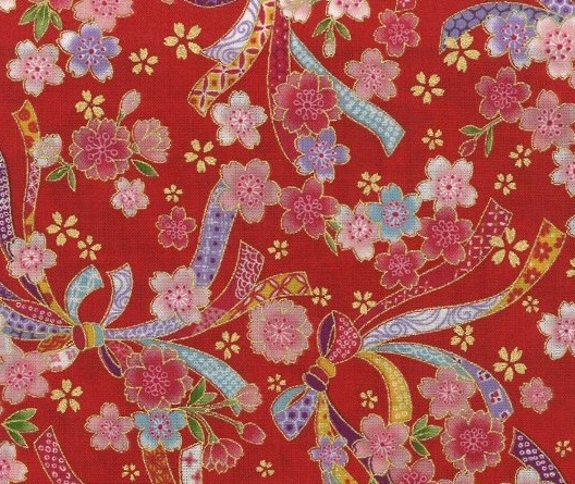 1133BR-A Gold cherry blossom & ribbon chiyogami wholesale fabric 36M(Sevenberry)