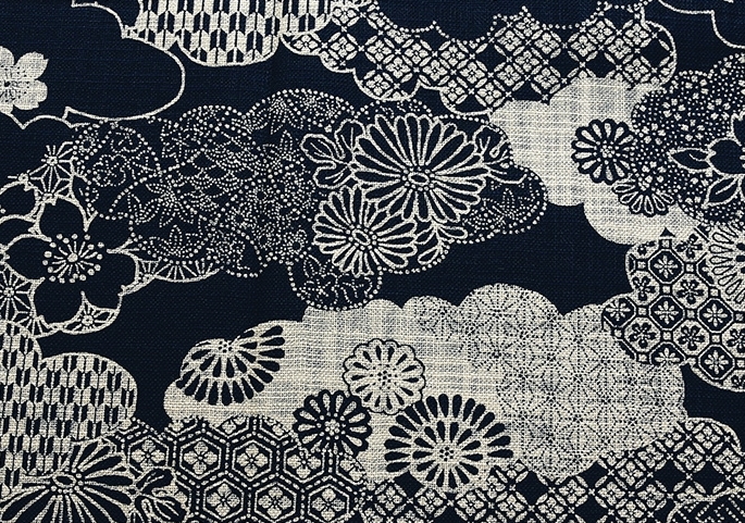 88334#2 Like Indigo dye Cherry blossom clouds Japan Pattern fabric (Sevenberry)10,53M