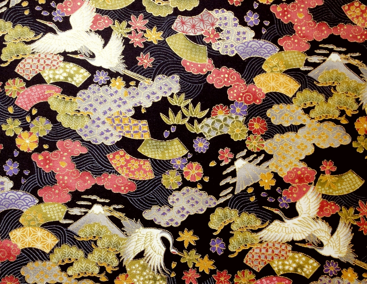 HJ2071 Crane wave Mt.Fuji sakura Japan pattern colorful fabric