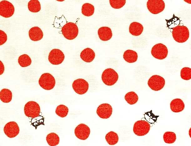 HJ2107 Cats polka dots Japanese fabric sell by the roll