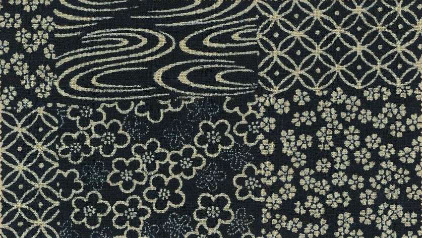 88223-D15 Like Indigo shippo cherry blossom wave pattern fabric Japan (Sevenberry 13M, 53M)